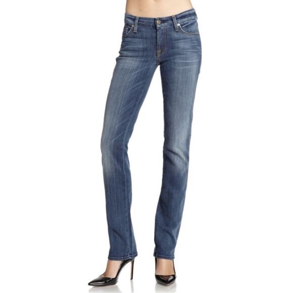 7 For All Mankind Kate Blue Straight Leg Denim with Mid Wash - Picture 1 of 6